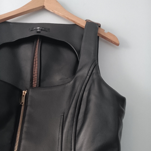 7 For All Mankind Moto Biker Faux Leather Vest Houndstooth Panel Zip Front M - Picture 5 of 10